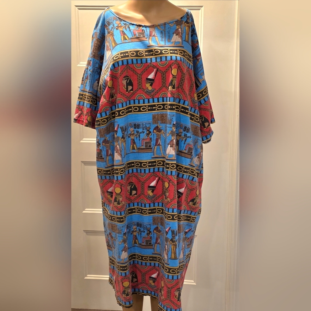 Vintage Egyptian Art Hieroglyphic AOP Kaftan Dress 80s/90s
